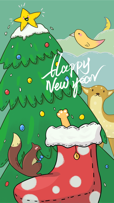 圣诞节，动物插画，手机海报
