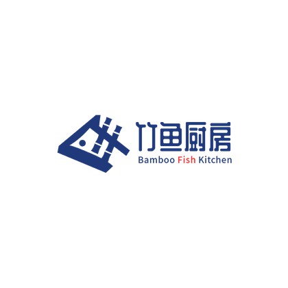 竹鱼厨房餐饮店蓝色logo