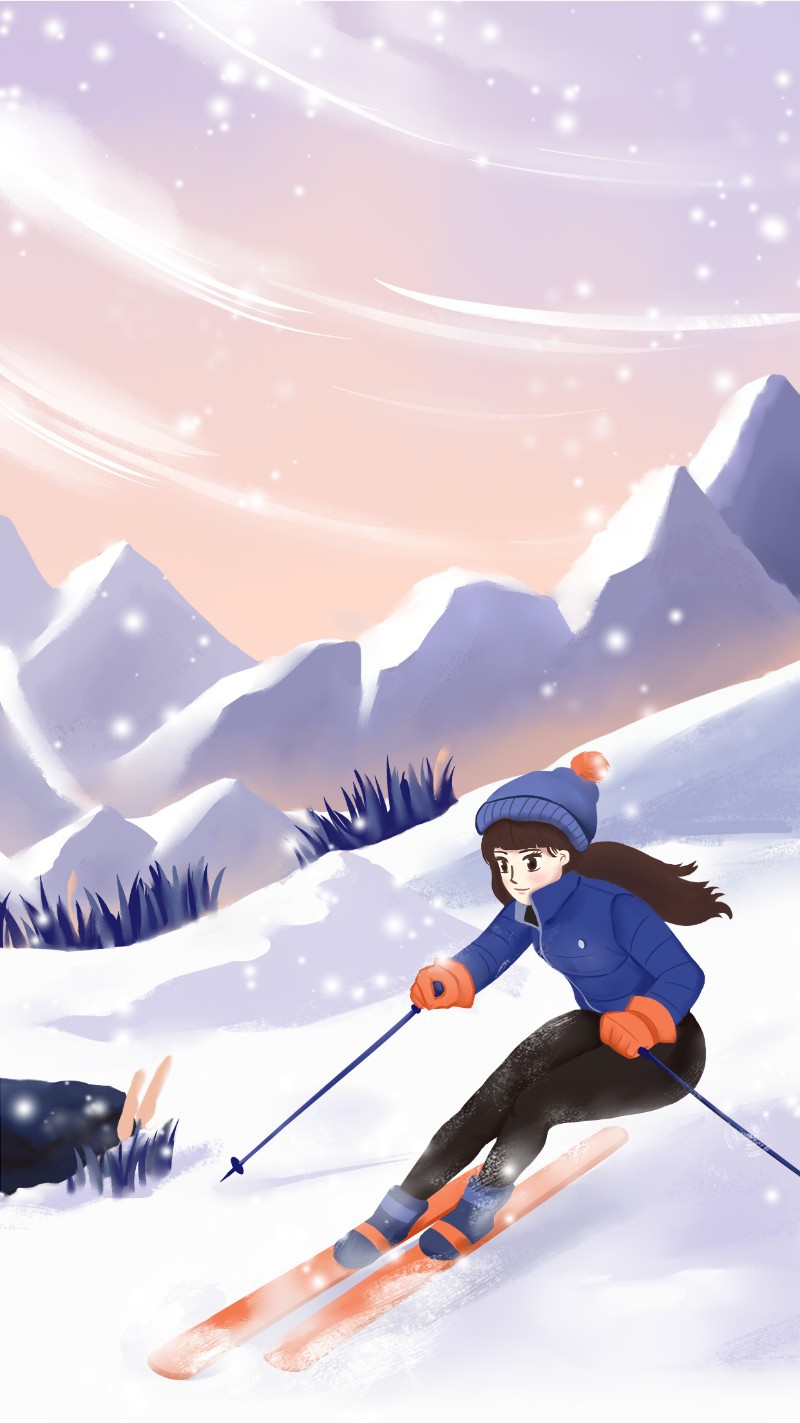 /static/assets/images/default-pic.png 小雪二十四节气唯美插画滑雪少女