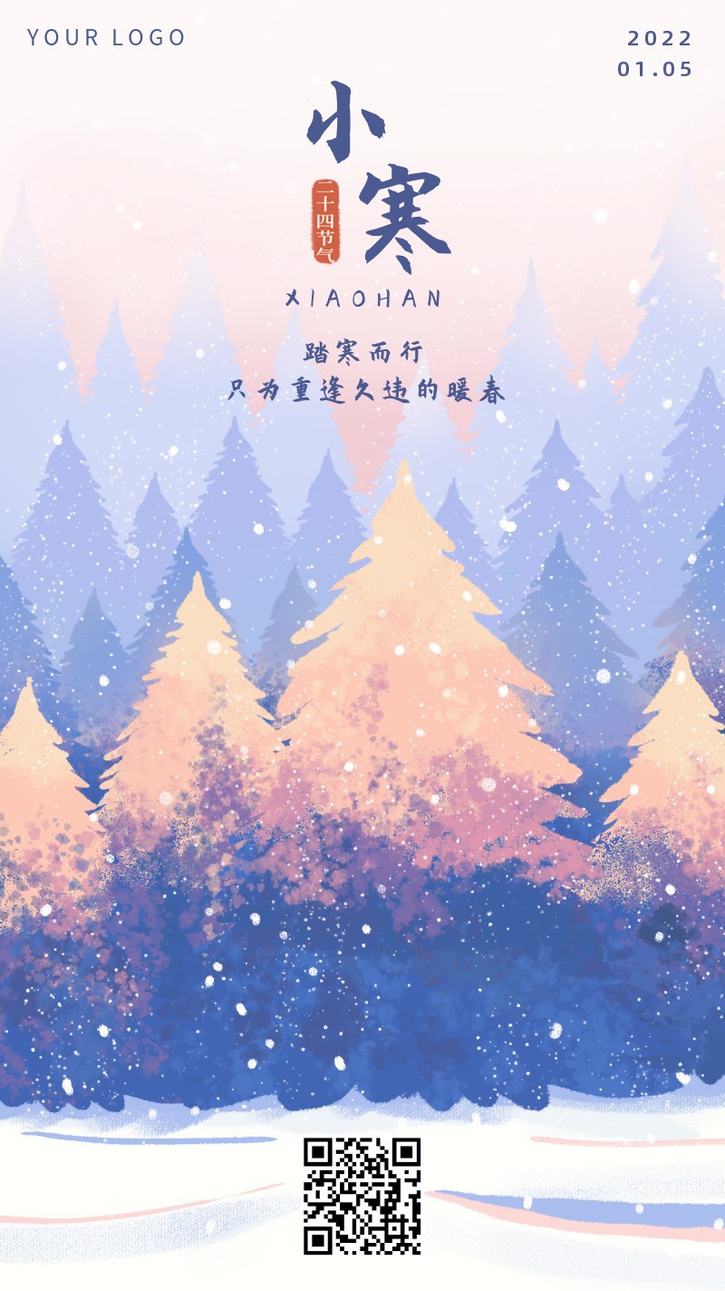 小寒，二十四节气，手绘，雪，手机海报