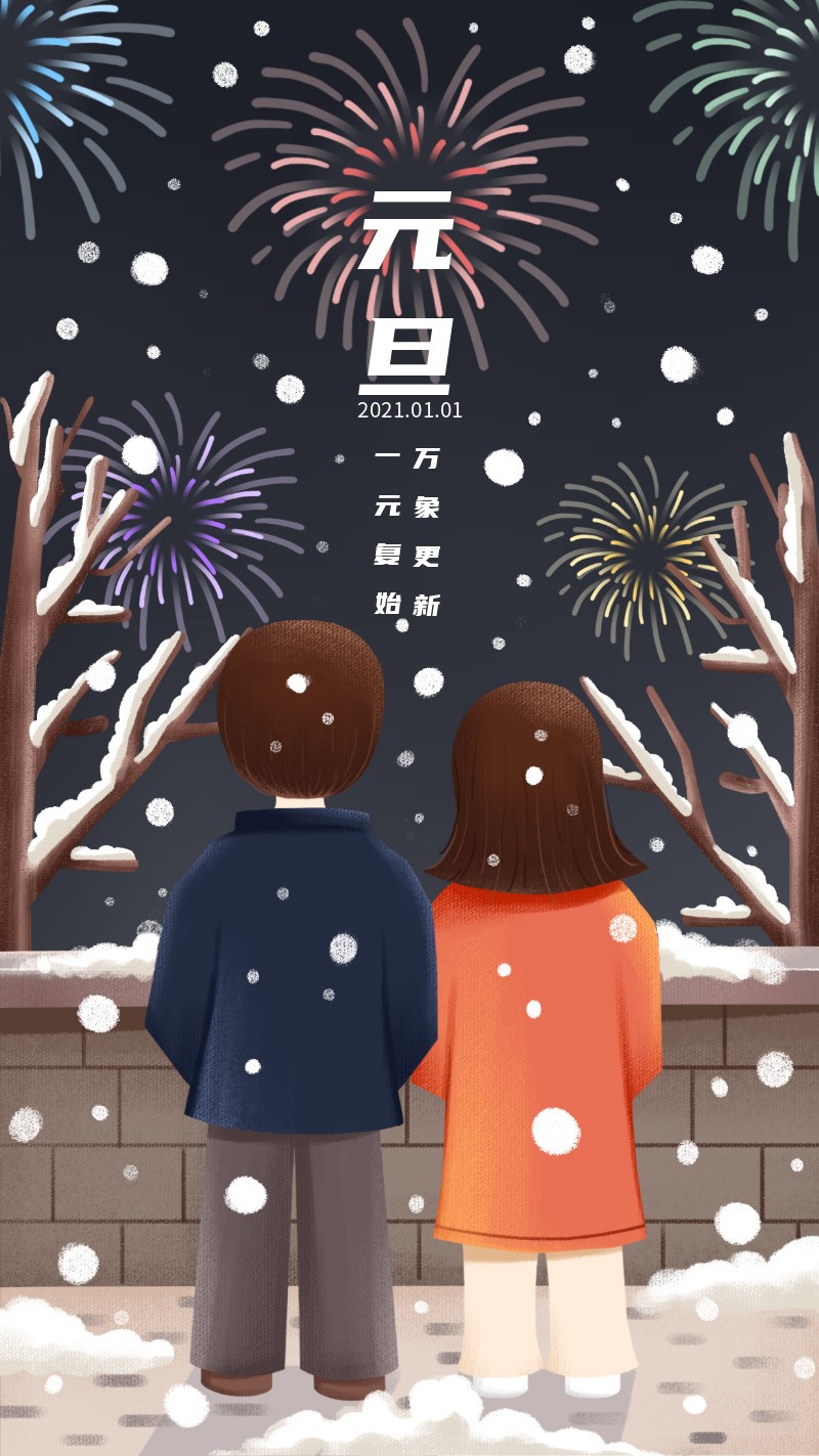 /static/assets/images/default-pic.png 元旦快乐,情侣,雪花烟花,插画