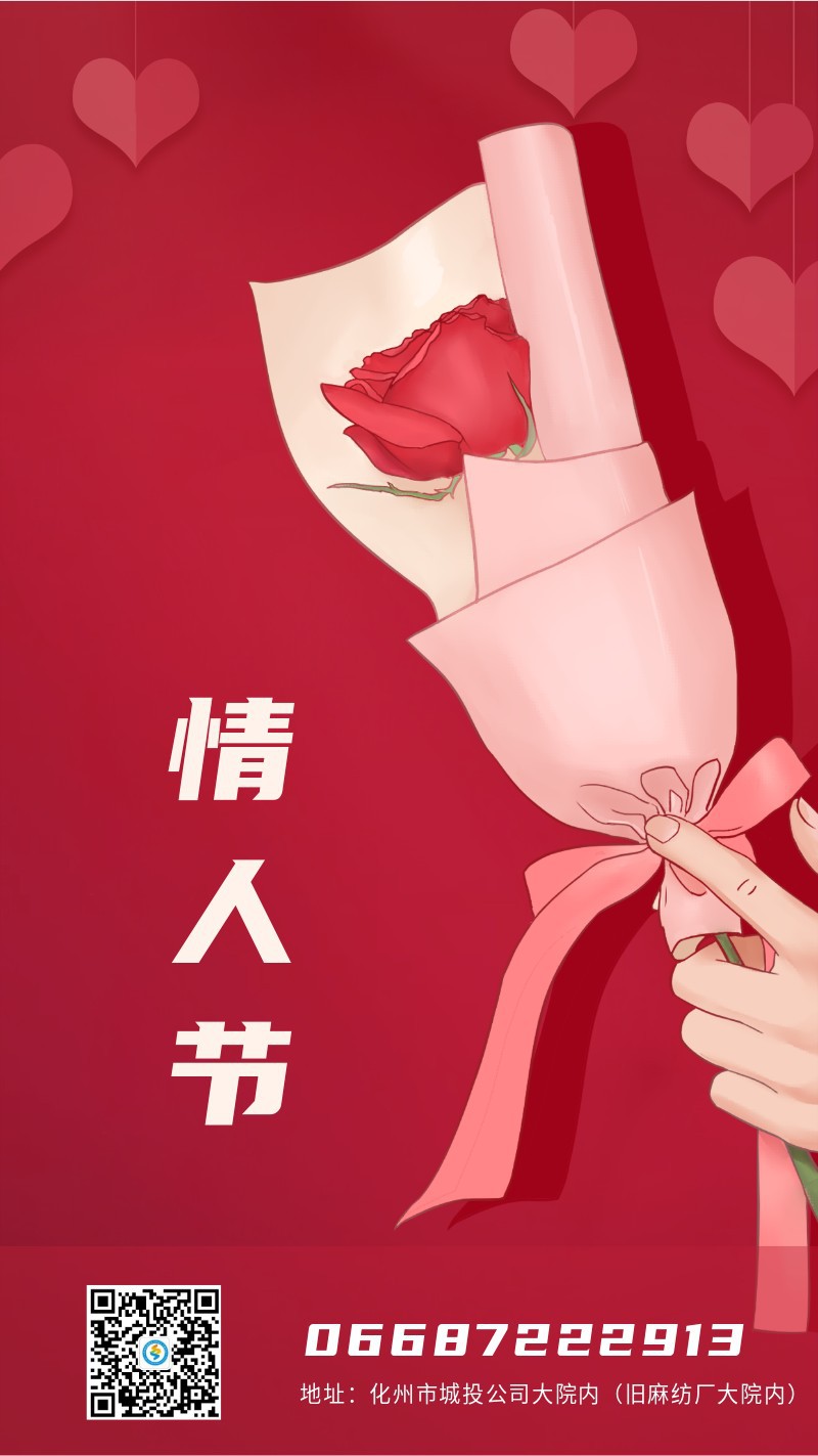 情人节，红玫瑰，手绘插画