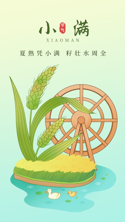 小满，麦子，水车，海报