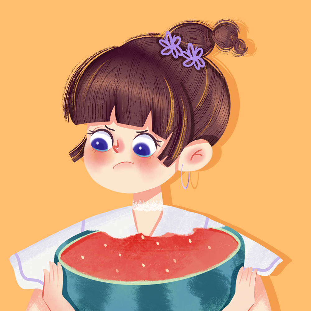 女孩 夏天 吃西瓜