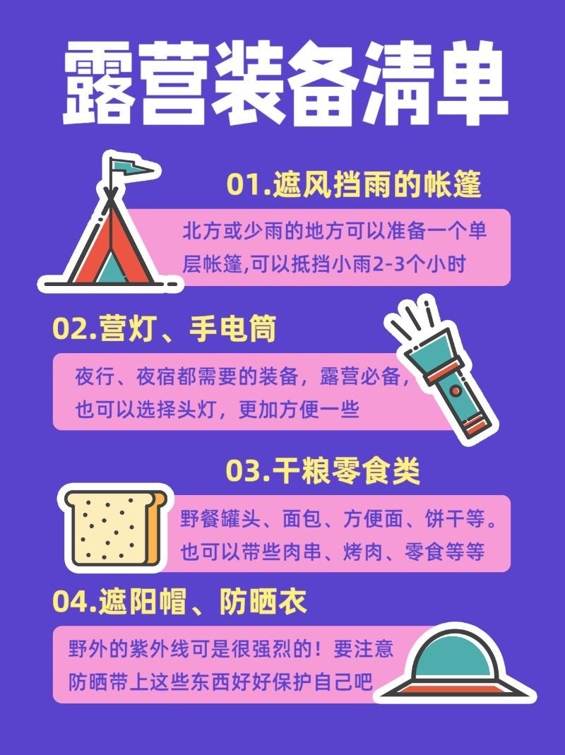 露营攻略，装备清单，小红书配图