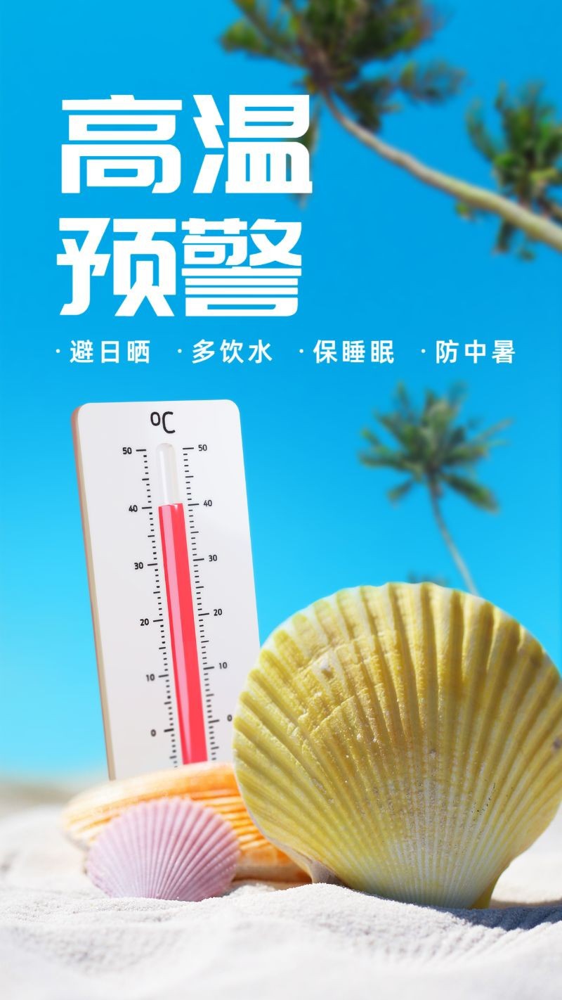 高温预警，提醒通知，手机海报