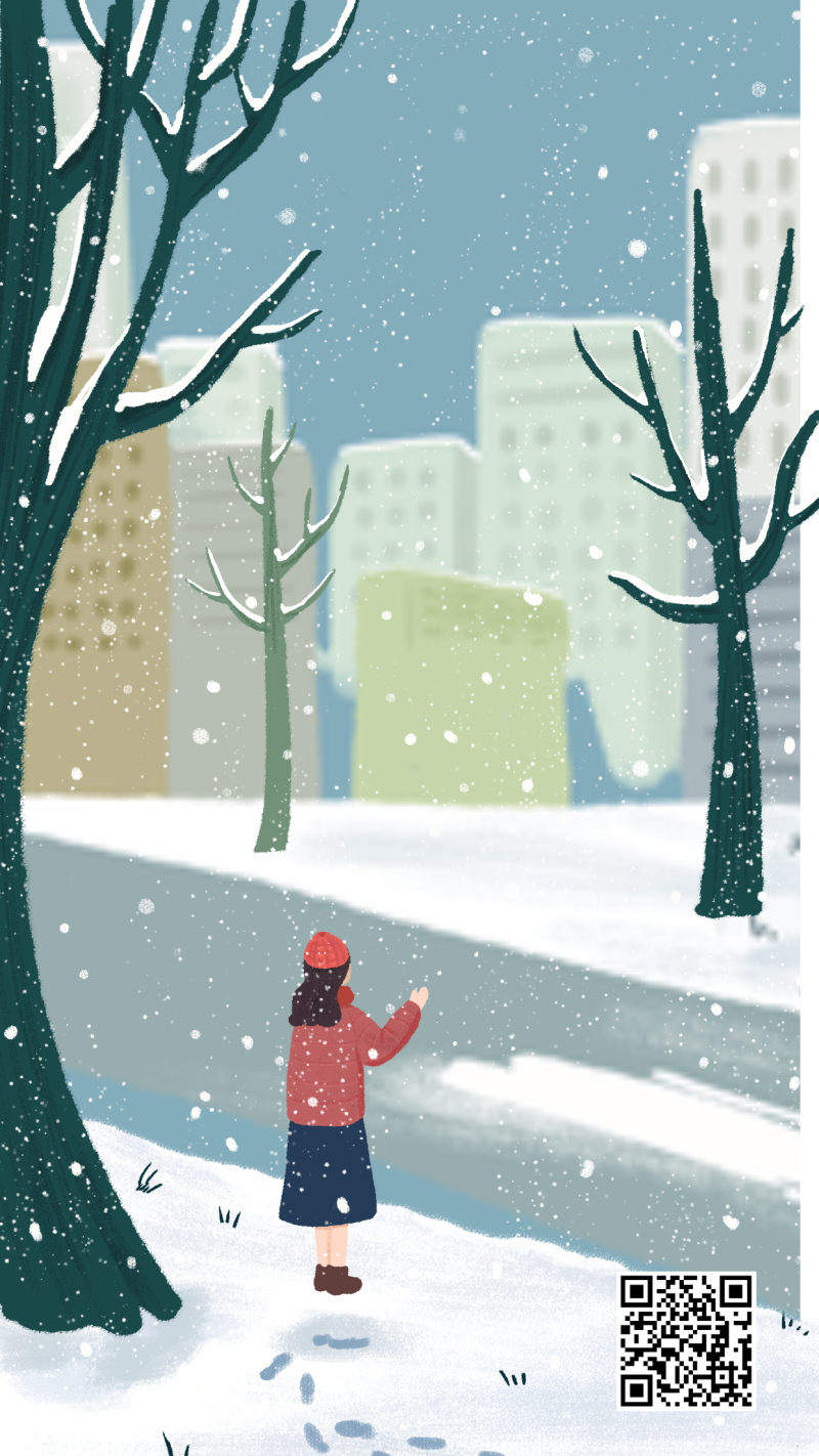 大雪，节气，手绘，城市，公交，手机海报